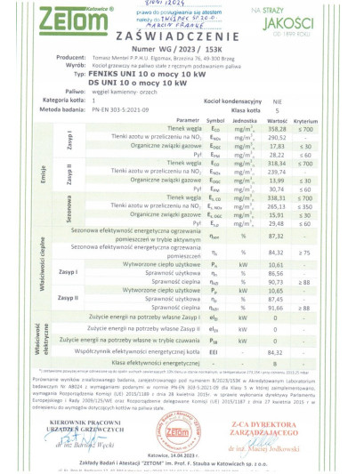 Kocioł zagazowujące węgiel zasypowy HOTMAX FENIX UNI